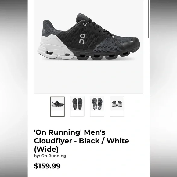 On Running Men's Cloudflyer Size 14 Black White Wide - 51.99067 - Picture 2 of 11